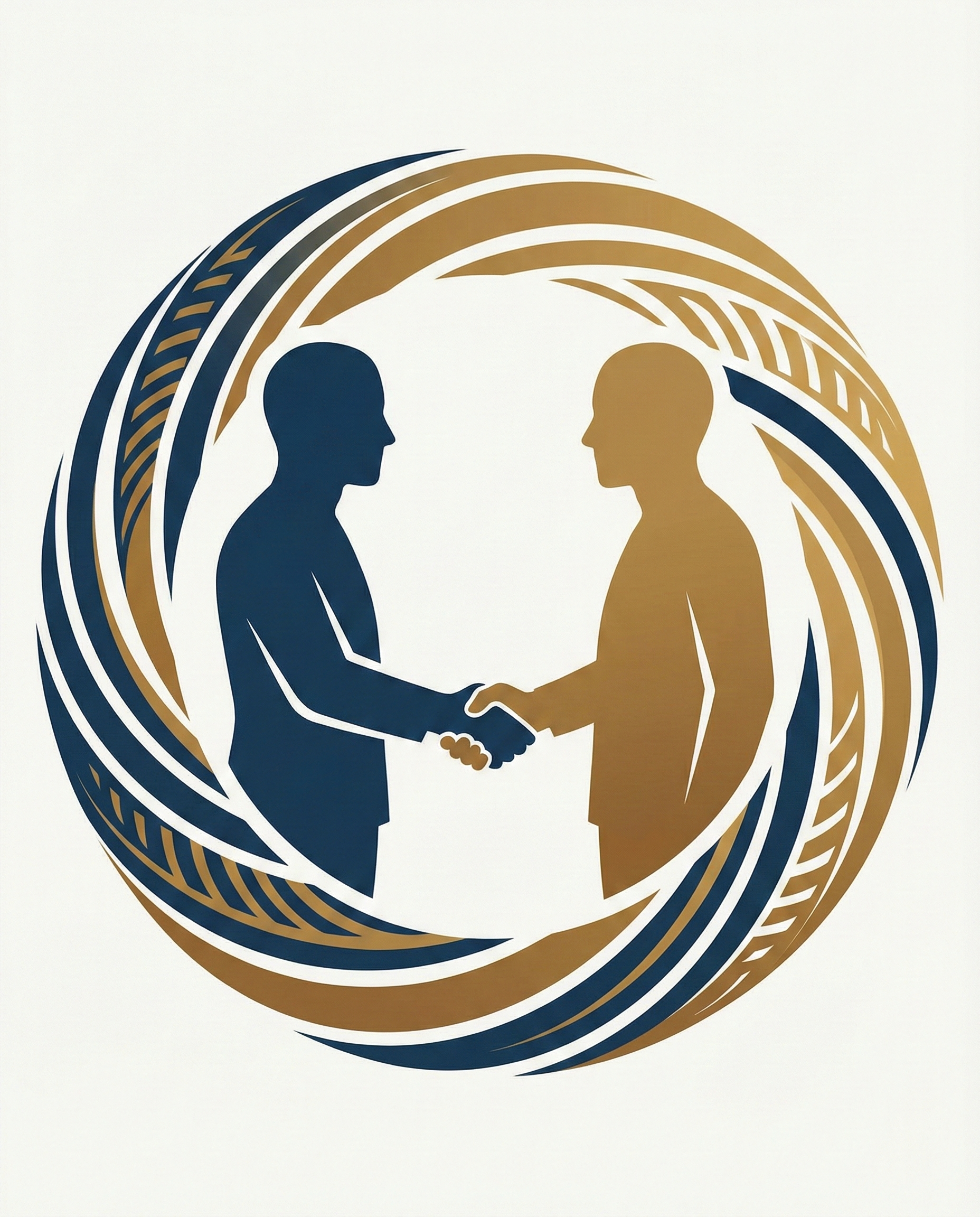 Deux silhouettes qui se serrent la main dans un cercle représentent la dynamique humaine, l'adhésion et la collaboration.