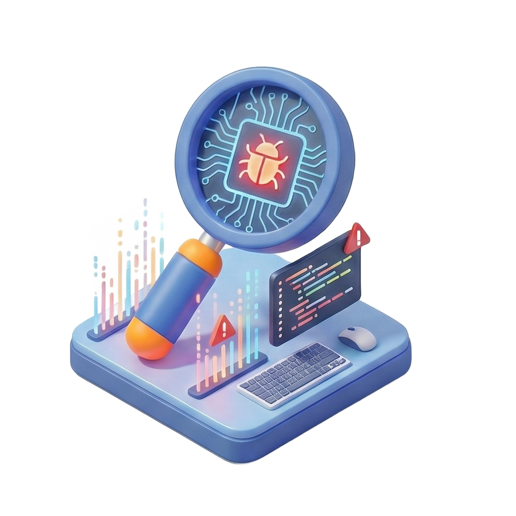 Loupe cherchant des bugs informatiques