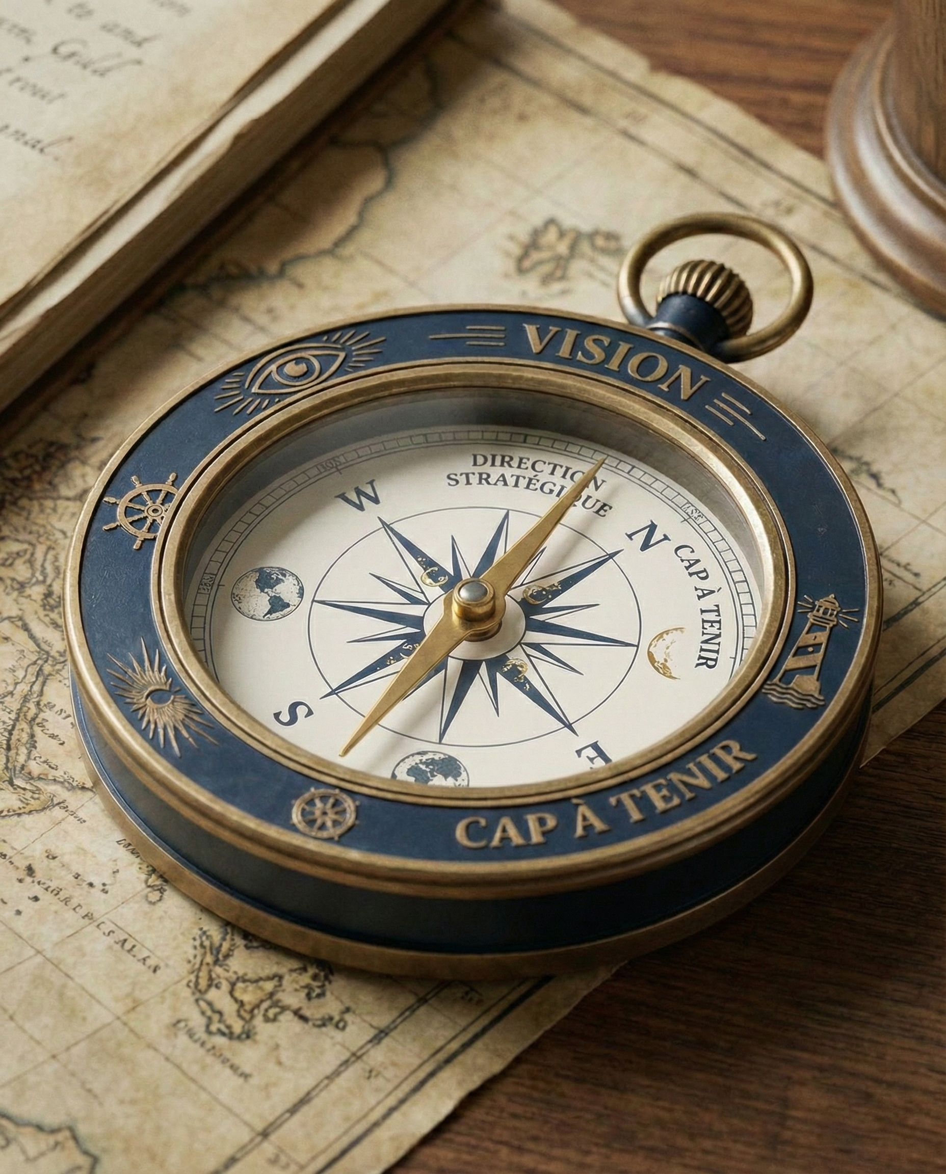 Boussole symbolise la vision, la direction stratégique et le cap à tenir.